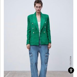 Zara textured double breasted blazer size xs